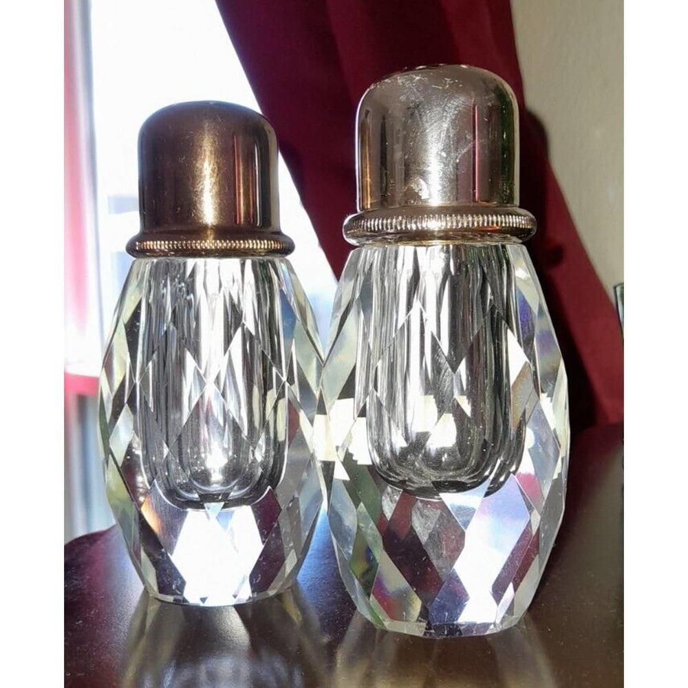 Post House Hand-Cut Leaded Crystal Pepper Mill And Salt Shaker Set Japan